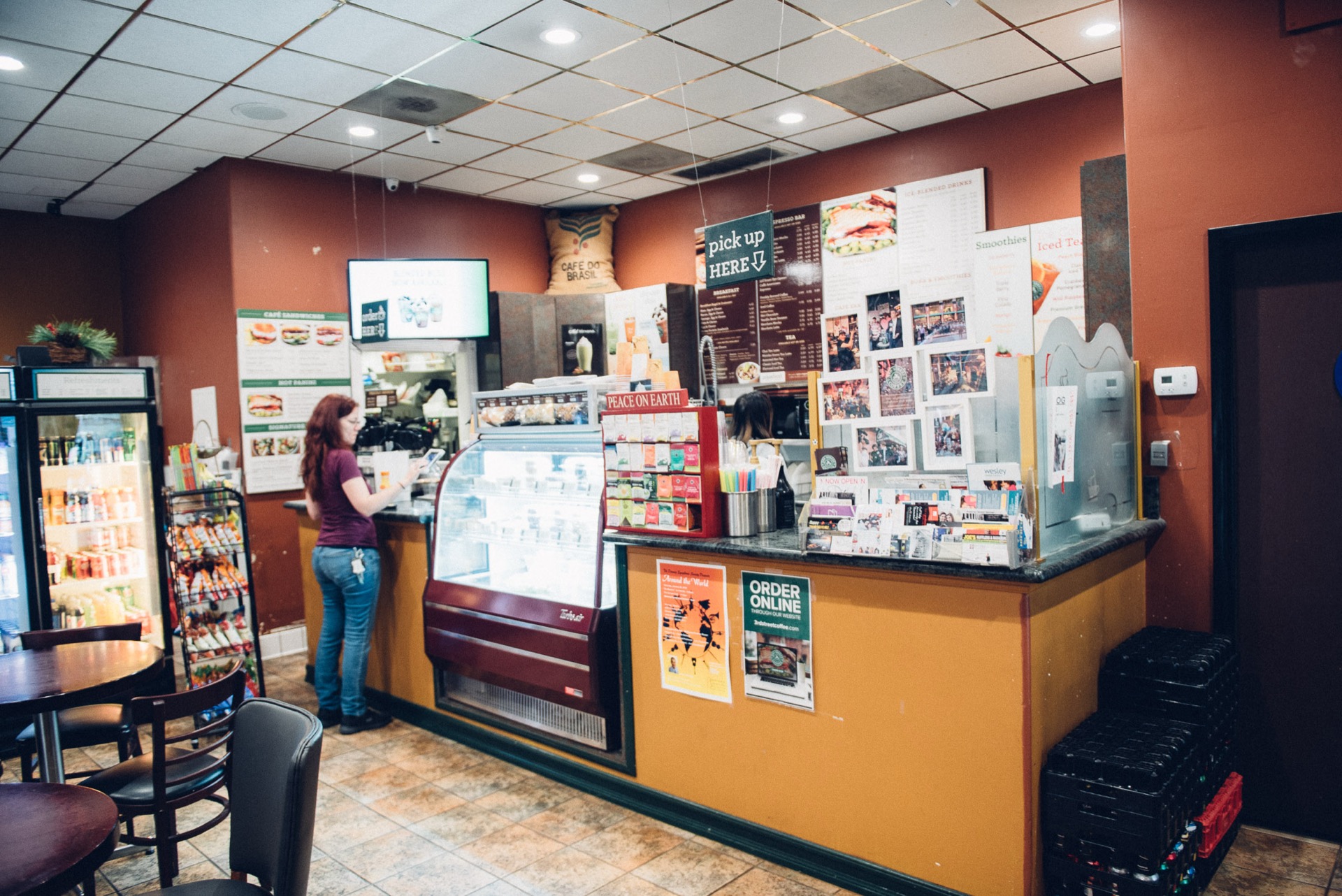 The warm interior and counter at 3rd Street Coffee