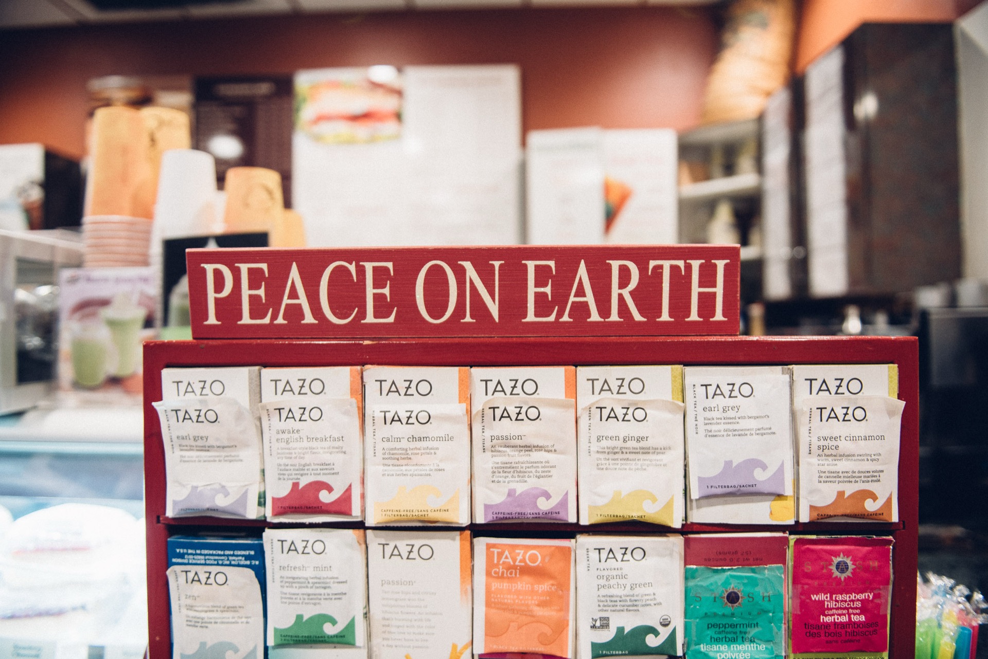 TAZO tea selection at 3rd Street Coffee